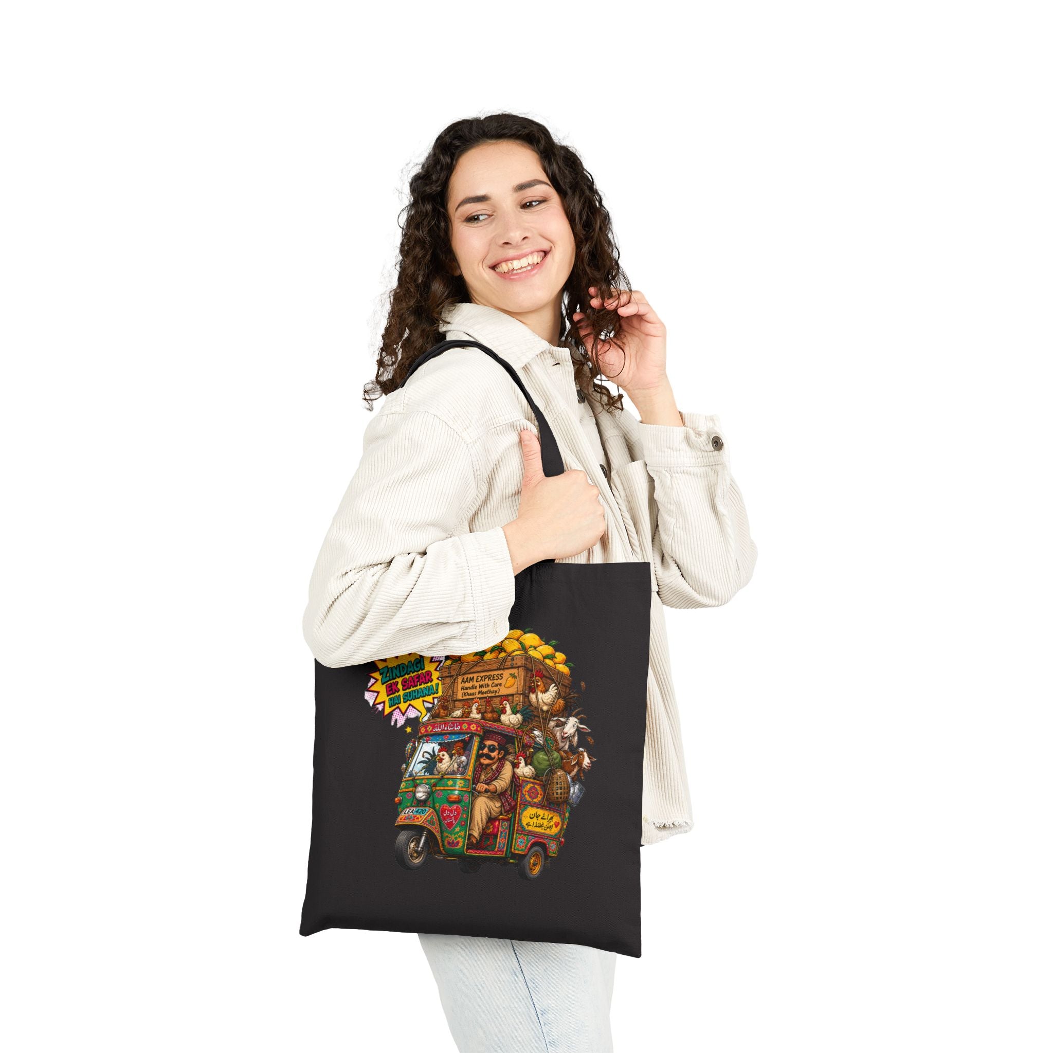 Overloaded Rickshaw Cotton Canvas Tote Bag —Vintage Street Scene
