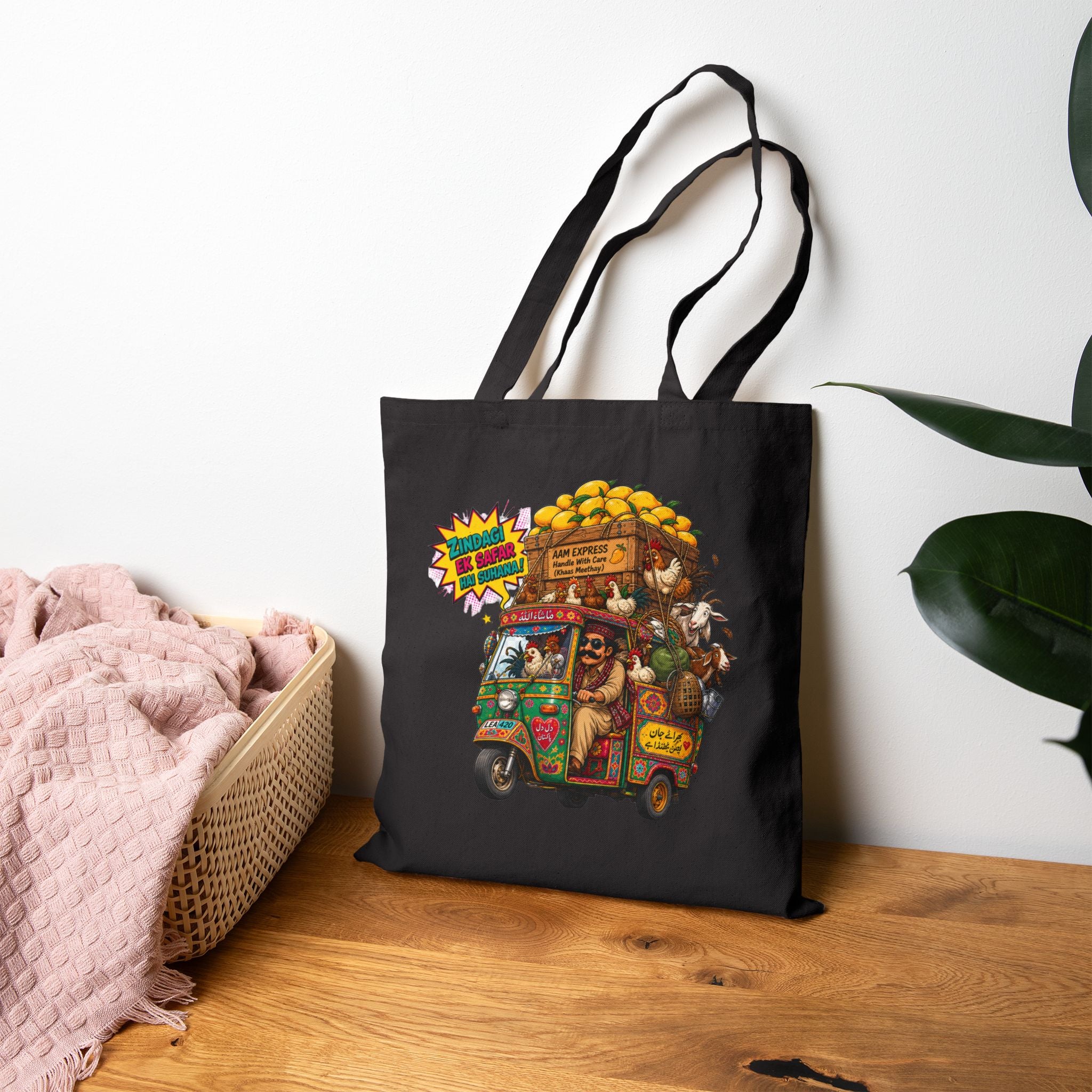 Overloaded Rickshaw Cotton Canvas Tote Bag —Vintage Street Scene