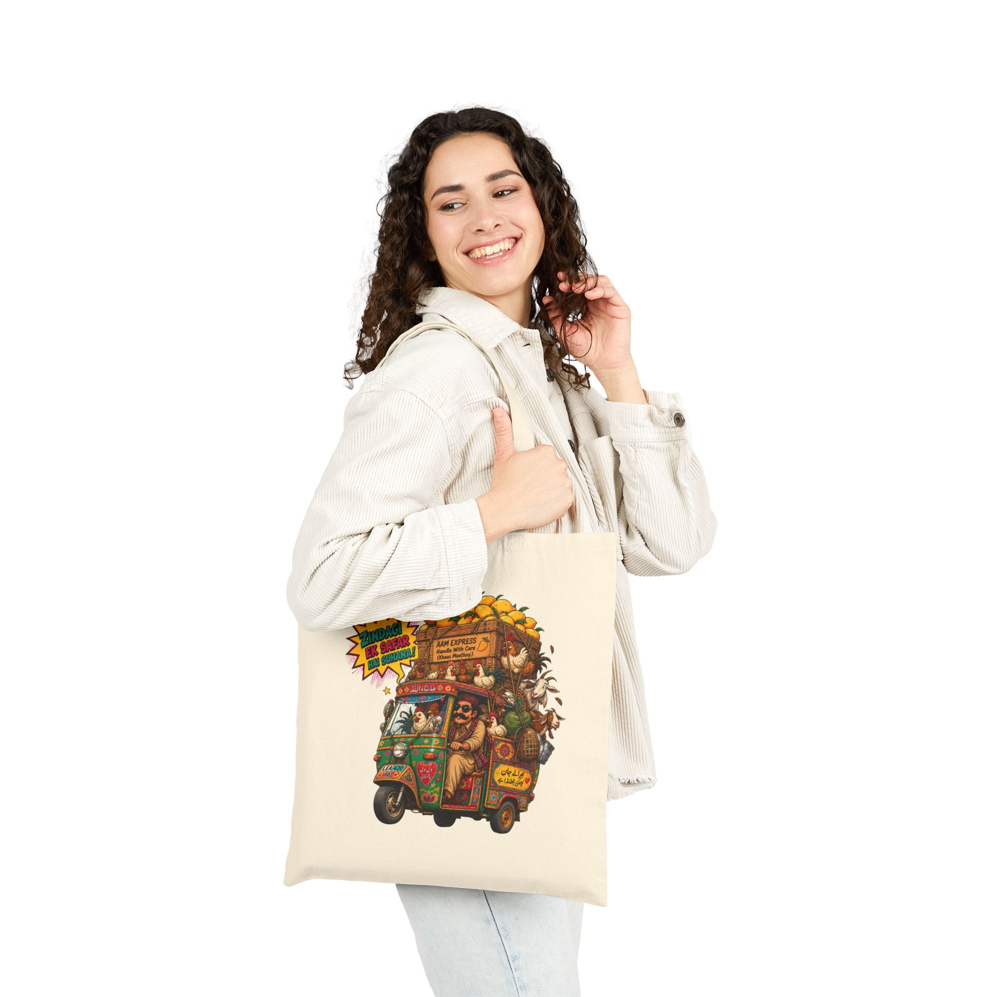 Overloaded Rickshaw Cotton Canvas Tote Bag —Vintage Street Scene