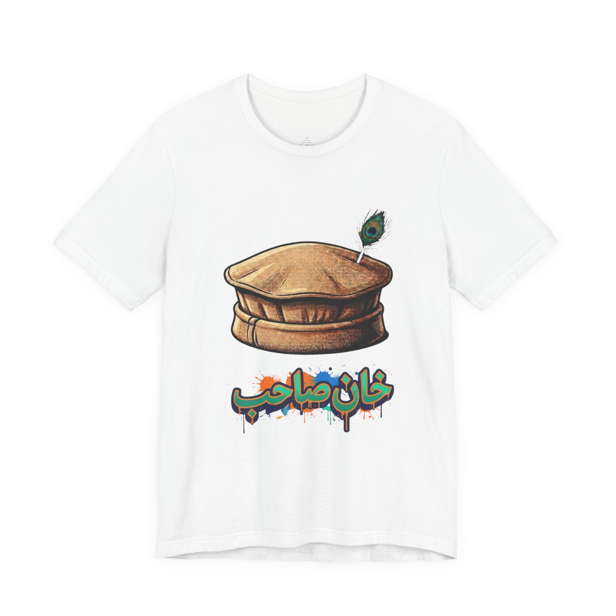 Khan Sahib Graphic Tee — Traditional Cap & Urdu Calligraphy T-Shirt