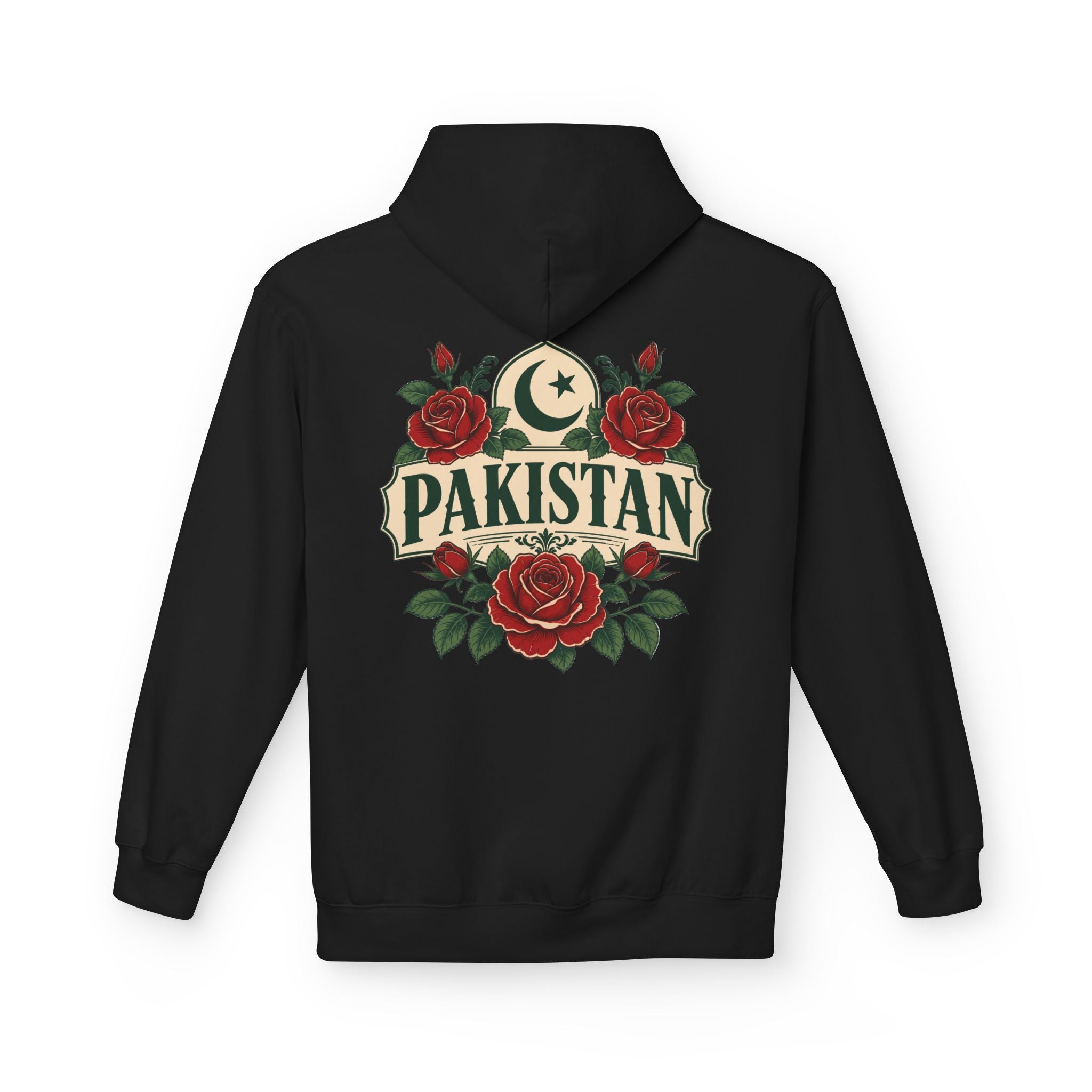 Pakistan Rose Graphic Hoodie — Floral Crescent & Star