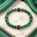 Green Frosted Lava Stone Unisex Bead Bracelet — Cube Beads, Elastic Fit